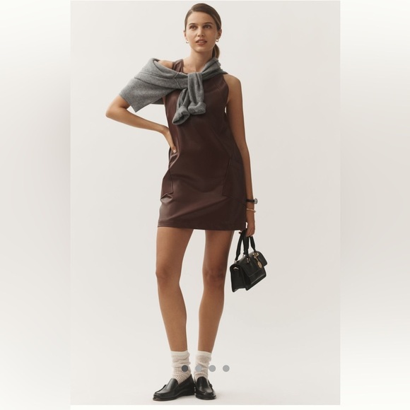 Anthropologie NWT Maeve Sleeveless Faux-Leather Mini Shift Dress size M. - Picture 3 of 16